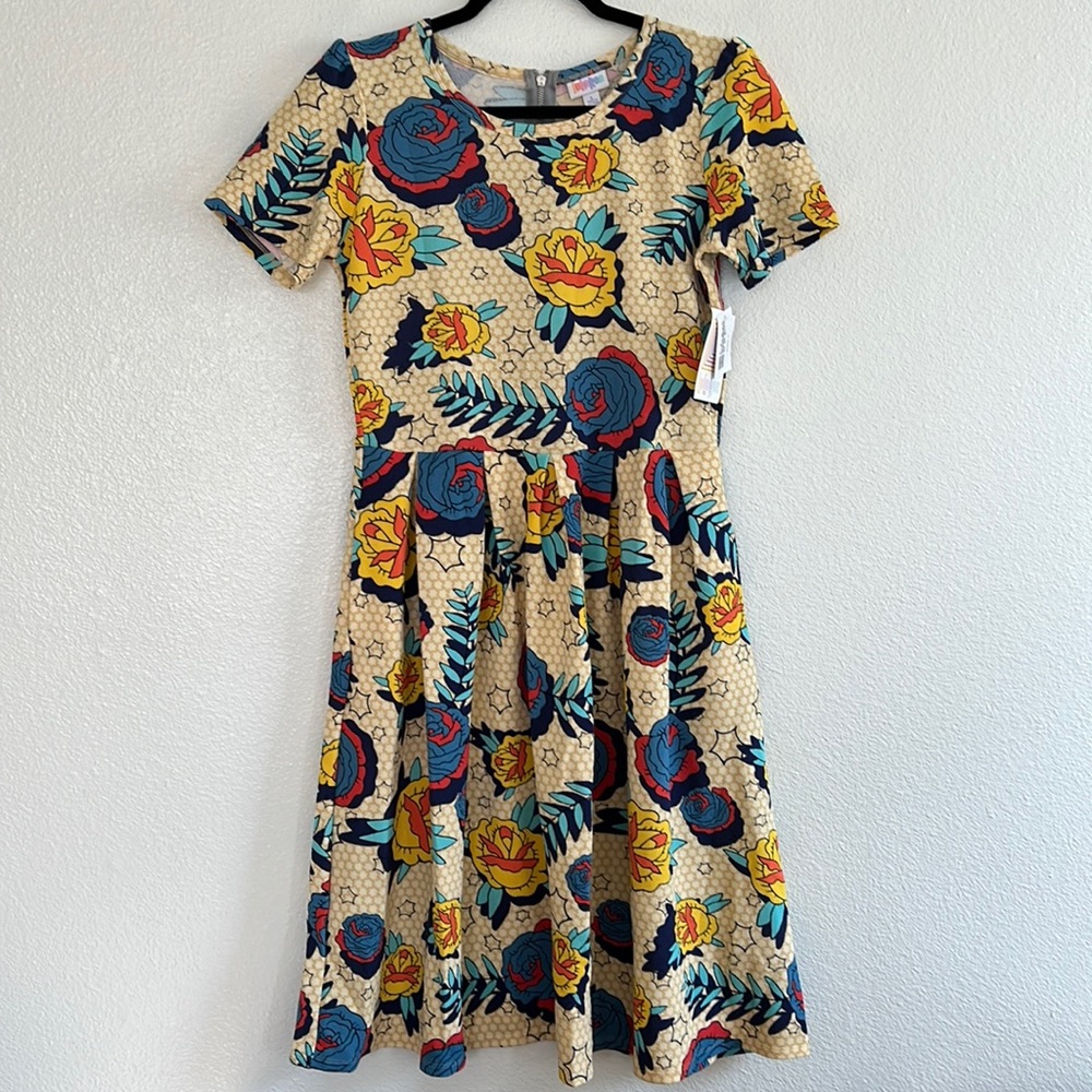 LuLaRoe Floral Dress in Blue, Red, and Yellow